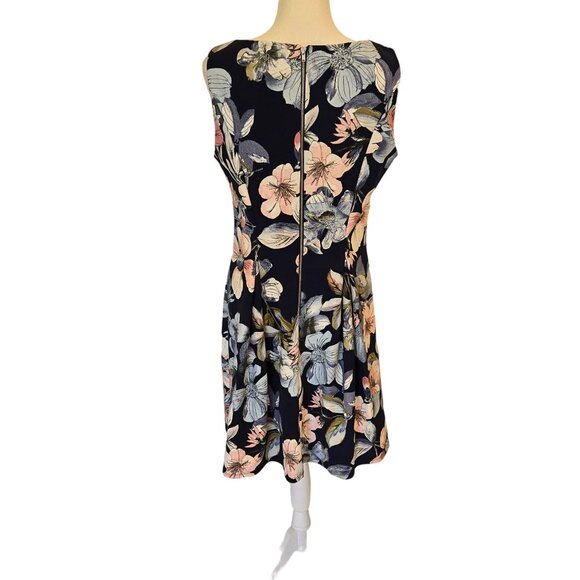 Liz Claiborne Sleeveless Pleated Navy Blue Floral Dress Women's 10 - Picture 3 of 12
